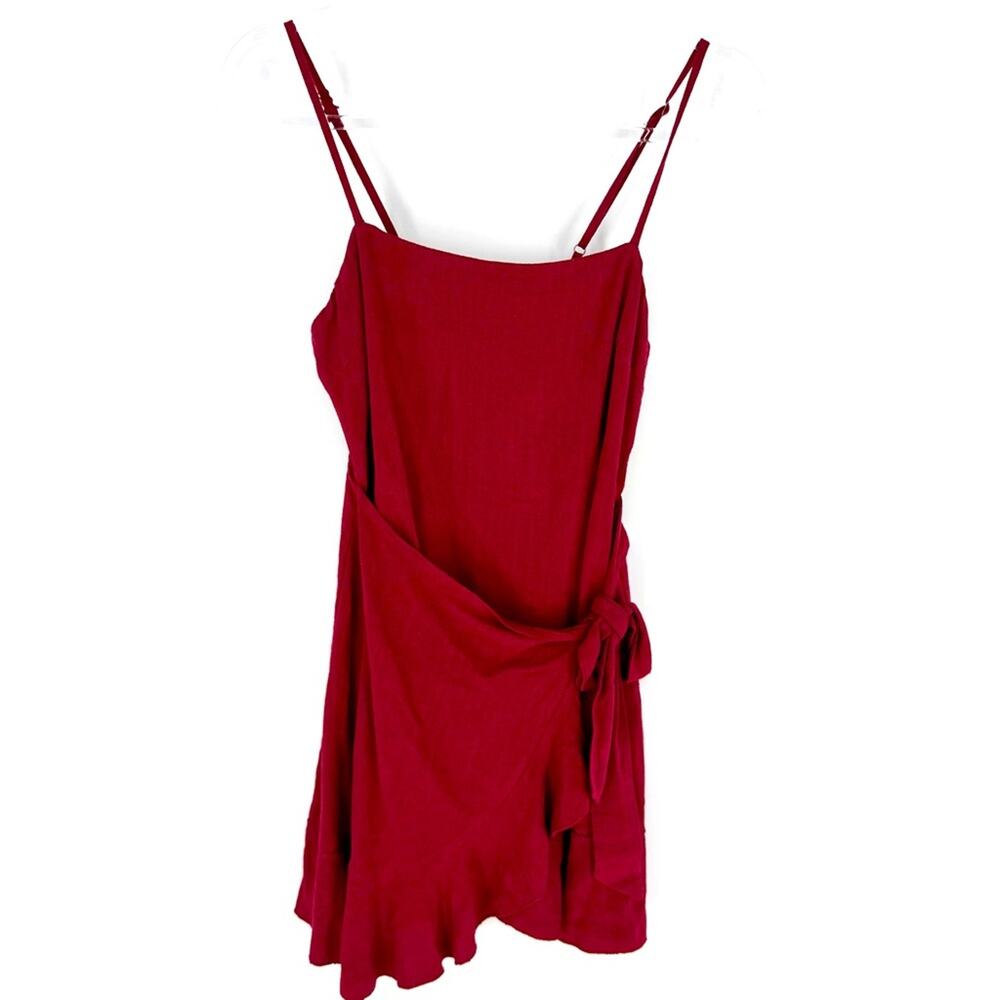 Polly Strappy Linen Wrap Mini Sundress Red Size US 6